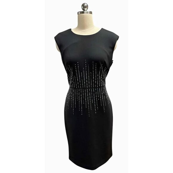 Calvin Klein Women’s Size 4 Rhinestone Sheath Dress Black Sleeveless Cocktail - Picture 1 of 12